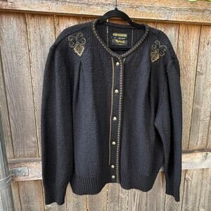 VTG black wool mohair gold embroidery GEIGER Austria Size 50 xxl 2xl SWEATER